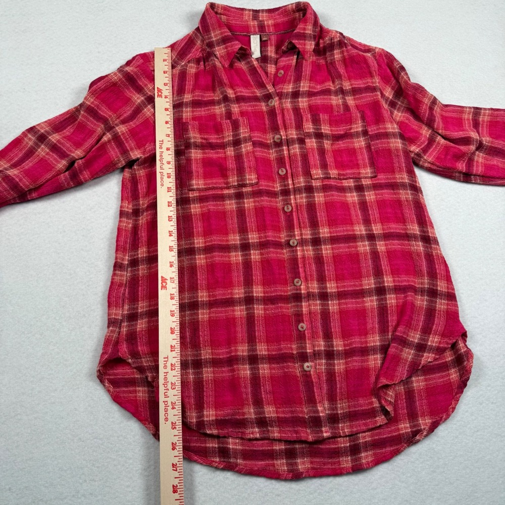 Pilcro Button Down Shirt Womens Small Pink Plaid Dual Pocket Anthropologie - Picture 6 of 10